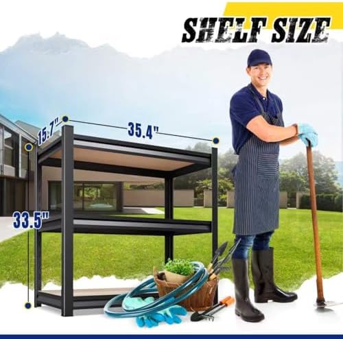 2Pack 3 Tier Garage Shelving,Garage Storage Shelves,Adjustable Heavy Duty Met...