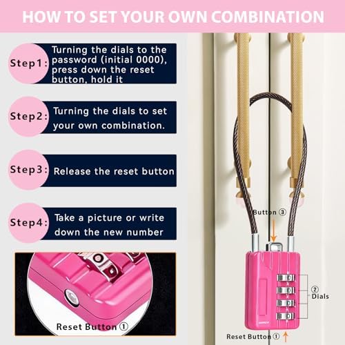 SEPOX® 12PK Metal Combo Padlock, Resettable 4-Digit, Extra Long Cable 7"