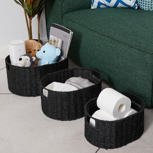 Vagusicc Wicker Basket, Set of 3 Round Storage Baskets for Organizing, Woven ...
