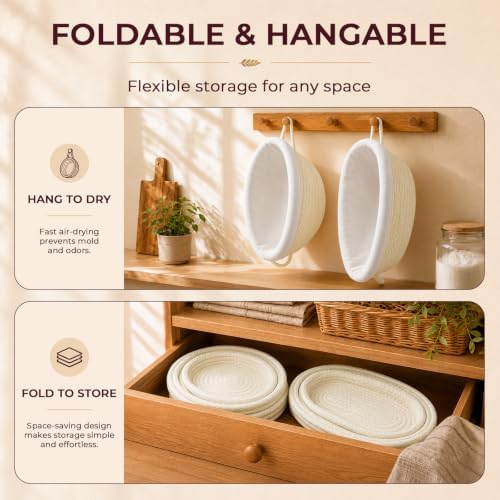 Cotton Rope Banneton Bread Proofing Basket, Round & Oval, Set of 4
