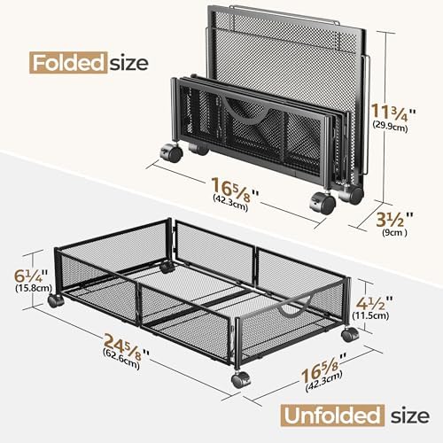 Yecaye Under Bed Storage with Wheels, 2 Pack Under Bed Shoe Storage, Black