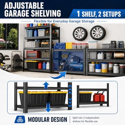 Heavy Duty Garage Shelving, 5 Tier Storage Shelves, 2500 LBS Adjustable Indus...