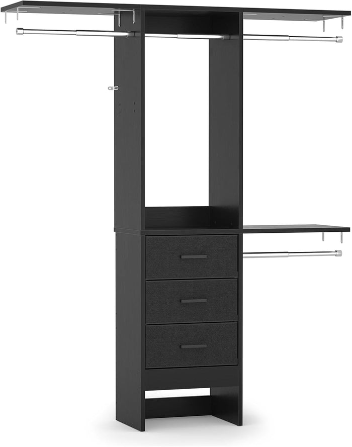 4FT Small Closet System with 3 Fabric Drawers, Flexible Built-In Clothes