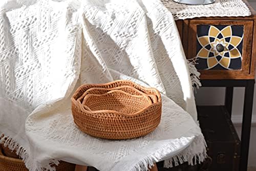 Rattan Bread Baskets Round Woven Fruit Bowls Key Holders Stackable for Storag...