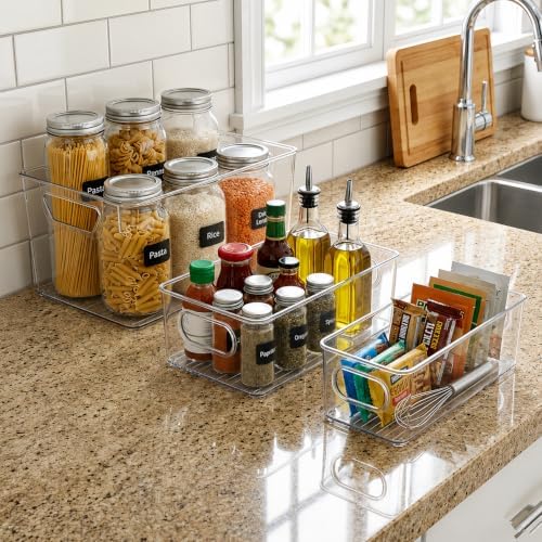 8 Pack Clear Bins for Organizing, Pantry Storage Bins, 3 Sizes: 4L+2M+2S