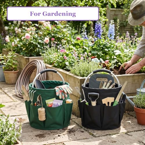 2PCS Collapsible Cleaning Caddy, 17L Tool Bag with 6 Pockets, Green + Black