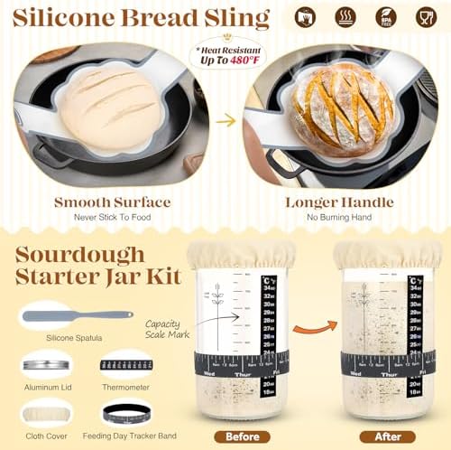 Sourdough Starter Kit, Sourdough Bread Baking Supplies, Bread Proofing Basket...