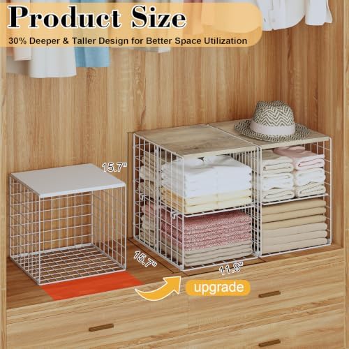 Hencawima 2 Pack Stackable Closet Storage Bins with Removable Divider, Wire S...