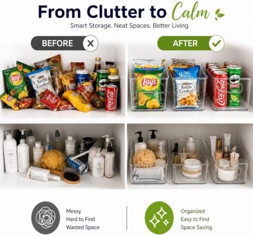 Set of 5 Stackable Fridge Organizers and Storage Bins, 2 Small, 2 Medium &amp...
