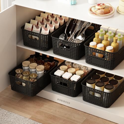 Black Plastic Storage Basket for Organizing 12 Pack Small Storage Bins Contai...
