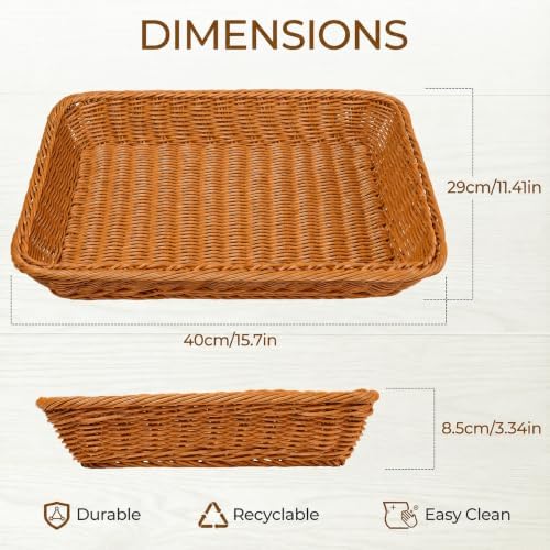6 Pack 15.8 Inch Wicker Bread Baskets for Serving, Large Rectangle Woven Ratt...