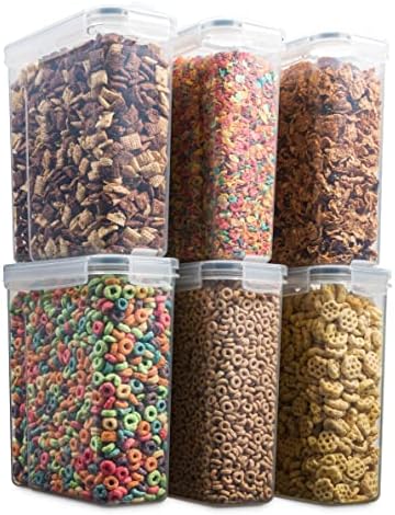 6 Pack Airtight Cereal Food Storage Container - BPA Free Plastic Kitchen and ...