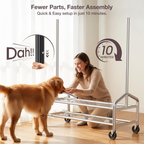 Heavy Duty Clothes Rack Load 650 LBS, Rolling Clothing Rack for Hanging Cloth...