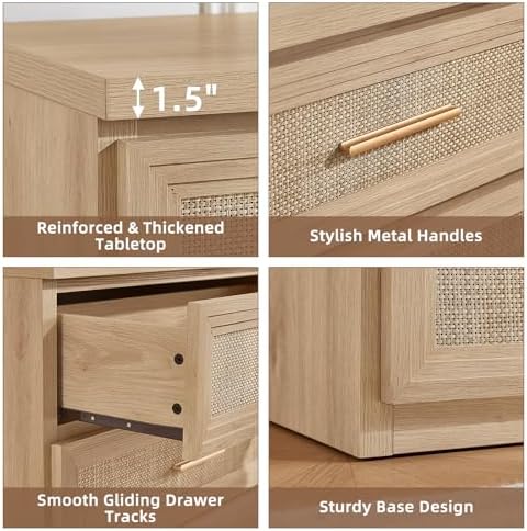 RWYHG Rattan Dresser for Bedroom 5 Drawer 45" Tall with Gold Handle