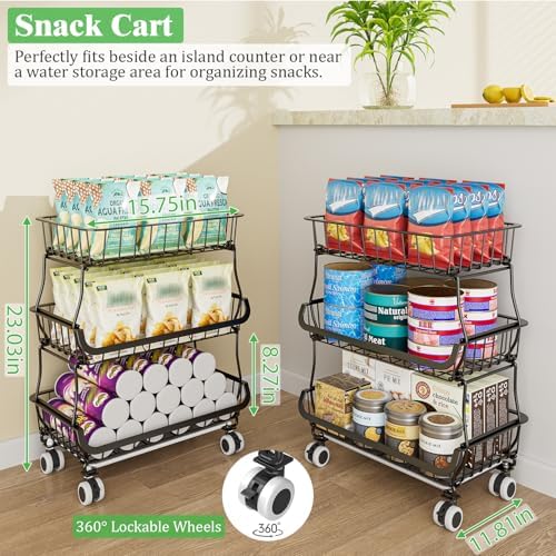 3 Tire Rolling Pantry Organizers and Storage Cart on Wheels