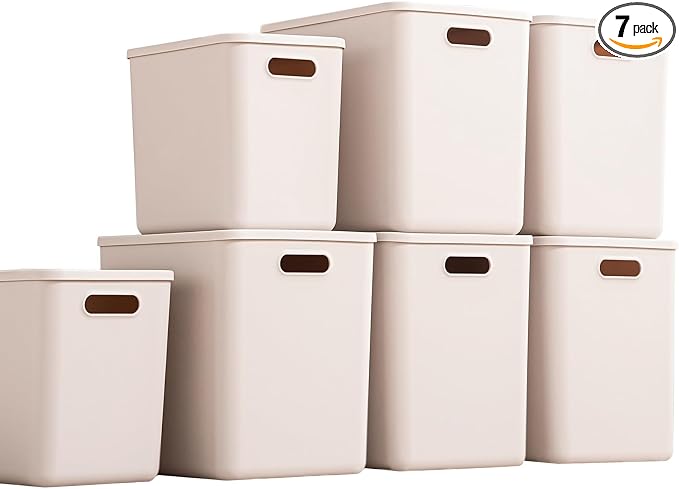Plastic Storage Bins with lids, Storage Baskets, Container with handle