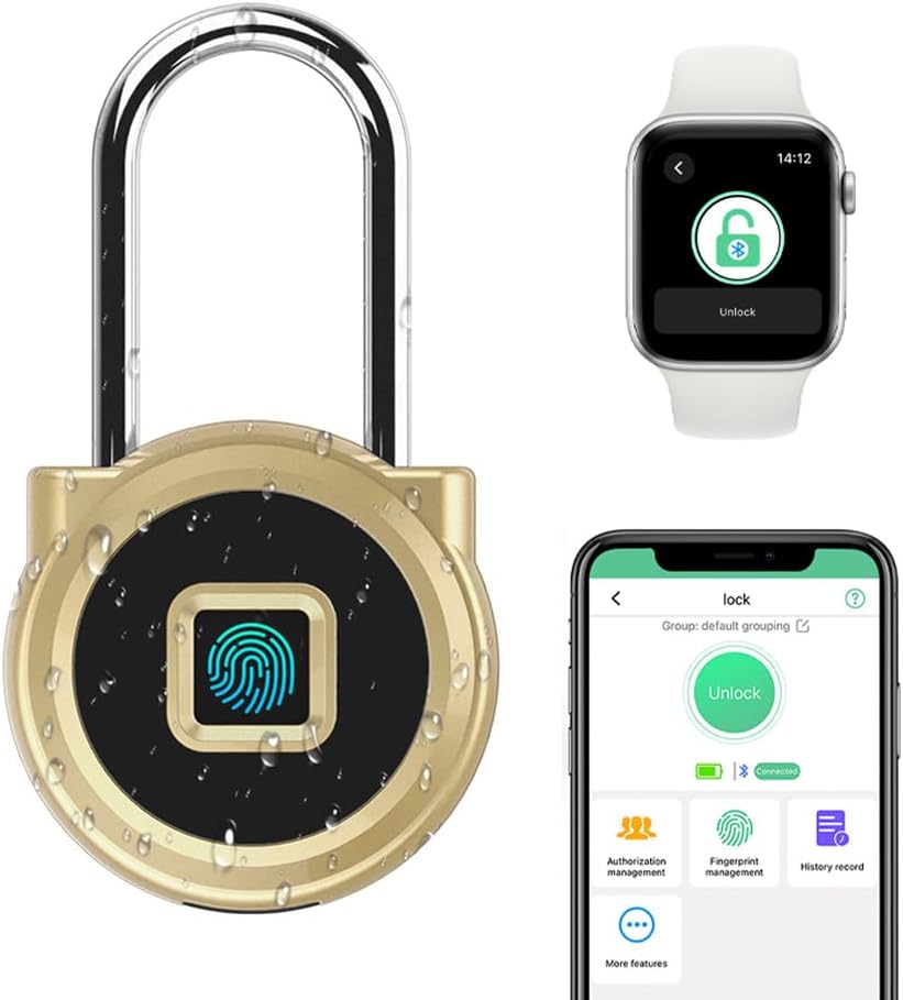 eLinkSmart Long Shackle Padlock, Fingerprint Locker Lock for Fence Gate