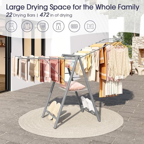 APEXCHASER Clothes Drying Rack, 67.3" L Height Adjustable, Foldable, Grey