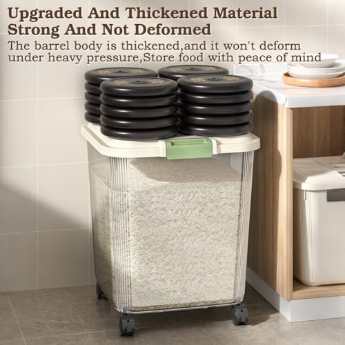 Food-Grade Rice Storage Container with Measuring Cup/Wheels – Airtight, Anti-...