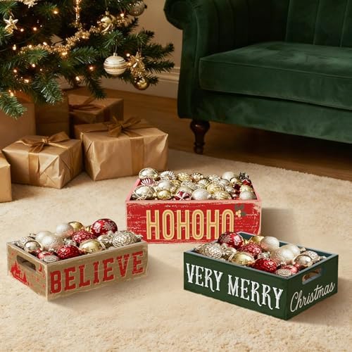 3 Pcs Christmas Wood Crate with Words Merry Christmas Believe