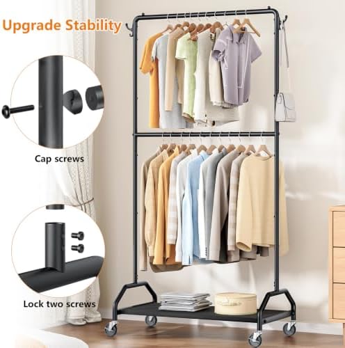 Wiracks Clothes Rack Double Hanging Clothes Rack Clothing Rack Garment Rack 1...