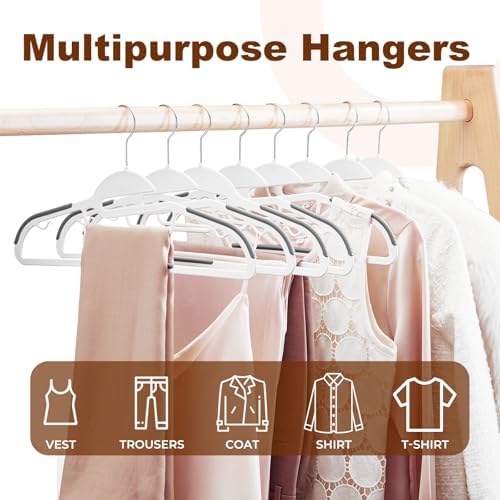 HOUSE DAY Slim Plastic Hangers with Non Slip Rubber Pads, 50 Pack, White