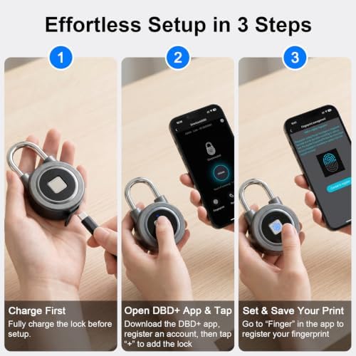 Fingerprint Padlock Gym Lock for Locker, Smart Padlock Finger Print Lock with...