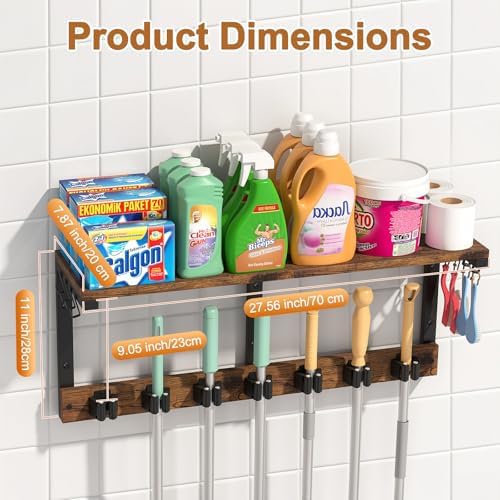 Housolution Wall Mount Broom Holder Hanger Laundry Room Storage Shelves