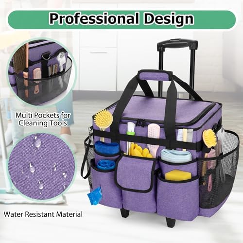 LoDrid Rolling Cleaning Caddy with Lid and Detachable Trolley, Purple