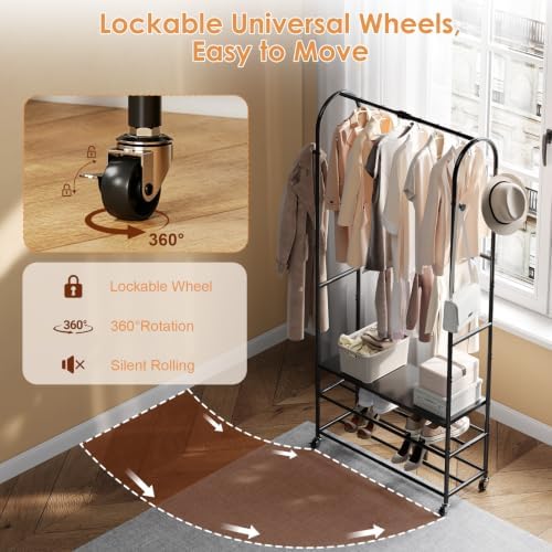 Clothes Rack with Shoe Shelf, Expandable Garment Rack 17.7"-29.1", ...