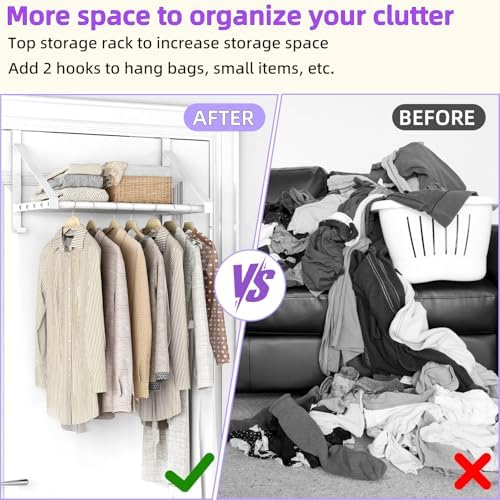 Over The Door Clothes Hanger with 2 Hooks, Stainless Steel Over The Door Hang...