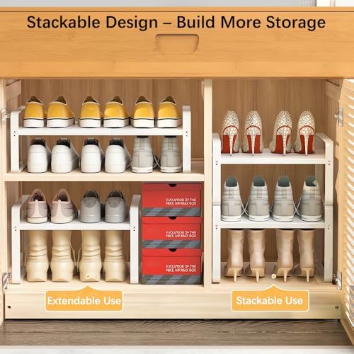 2-Pack Expandable Shoe Rack, Closet Organizer, 10" High, 15"-24"