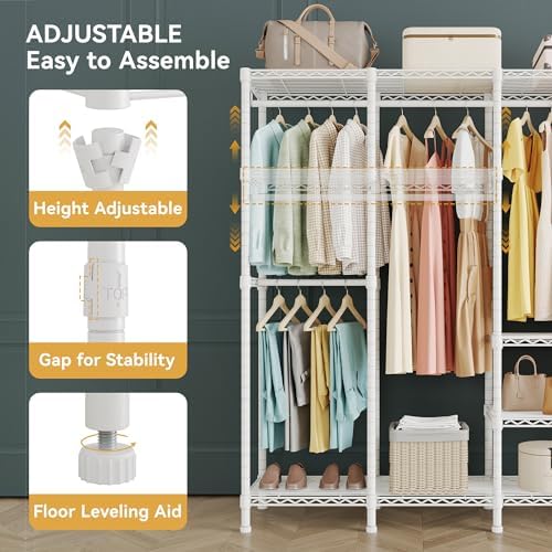 Higeego H5 Clothing Rack for Hanging Clothes, Heavy Duty Closet Rack, White