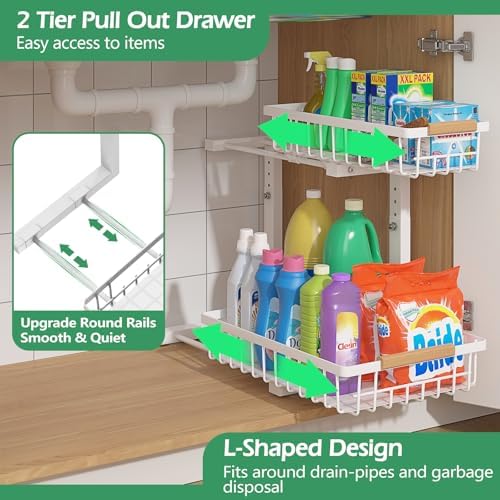 ADRIMER Under Sink Organizer 2 Packs, Pull Out Kitchen Sink Organizer, 2 Tier...