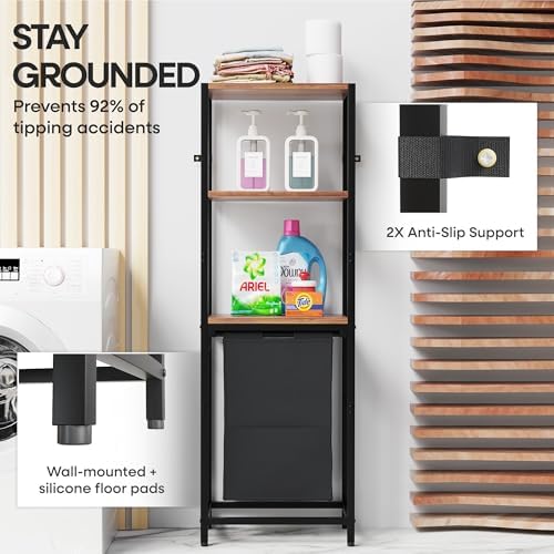 Tilt-Out Laundry Hamper with Shelf – 3 Tier Laundry Organizer with Waterproof...