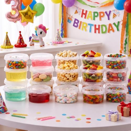 Maxcheck 50 Pcs 12oz Plastic Bucket with Lids and Handles Bulk, Clear