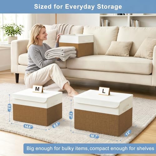 Large 17" 42 Quarts Collapsible Stackable Storage Bins with Lids [3-Pack...