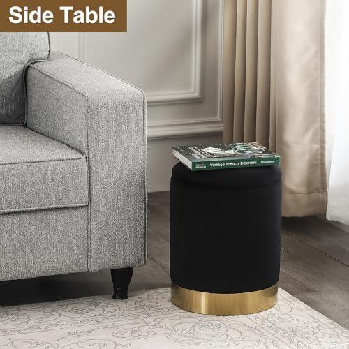 Joveco Round Storage Ottoman Footrest with Removable Lid, Velvet Upholstered ...