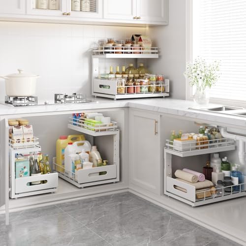 Under Sink Organizer Upgrade To Professional Rails,2-Tier Dual Pull Out Cabin...