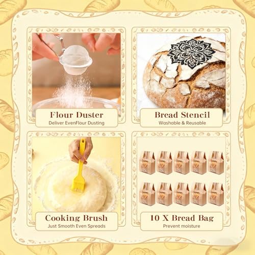 Umite Chef Sourdough Starter Kit, Banneton Bread Proofing Baskets Set