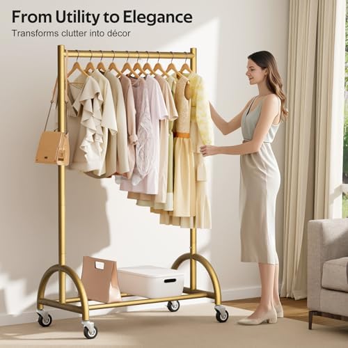 MISSLO Heavy Duty Clothing Rack with Wheels Rolling Clothes Racks for Hanging...