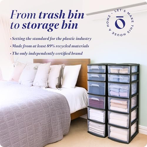 HOMZ 6 Drawer Storage Cart, Large Plastic Container, Black Frame, 2 Pack