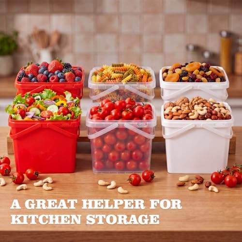 METAPACK 5 Pack 1.3 Gallon Clear Square Food Storage Buckets with Lids and Do...