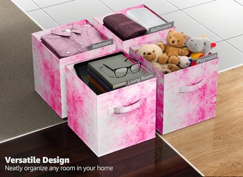 Sorbus Cube Storage Bin Set, 6 Foldable Fabric Baskets (Pink)