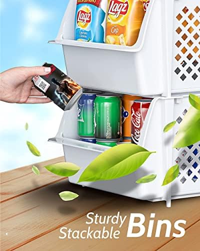 Skywin Stackable Storage Bins Open Front for Pantry Storage, 4 Pack - White