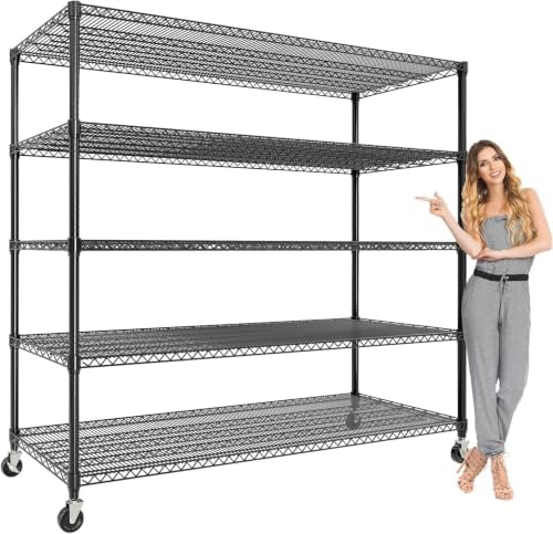 Garvee 3300LBS 5 Tier Metal Shelving with Wheels,82"H Storage Shelves,Black