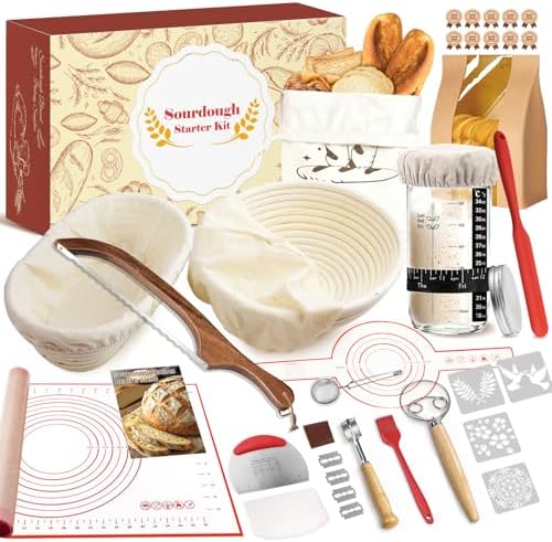 Sourdough Starter Kit with Banneton Bread Proofing Basket & Baking Supplies