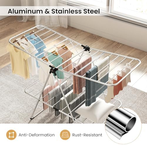 Tangkula Clothes Drying Rack Foldable, 2-Level Heavy-Duty Aluminum Laundry Dr...