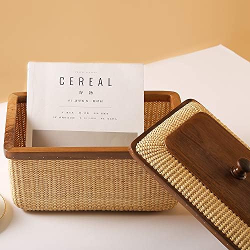 Cane-on-cane weave Storage Basket Box with Lid Multifunctional Storage Organi...
