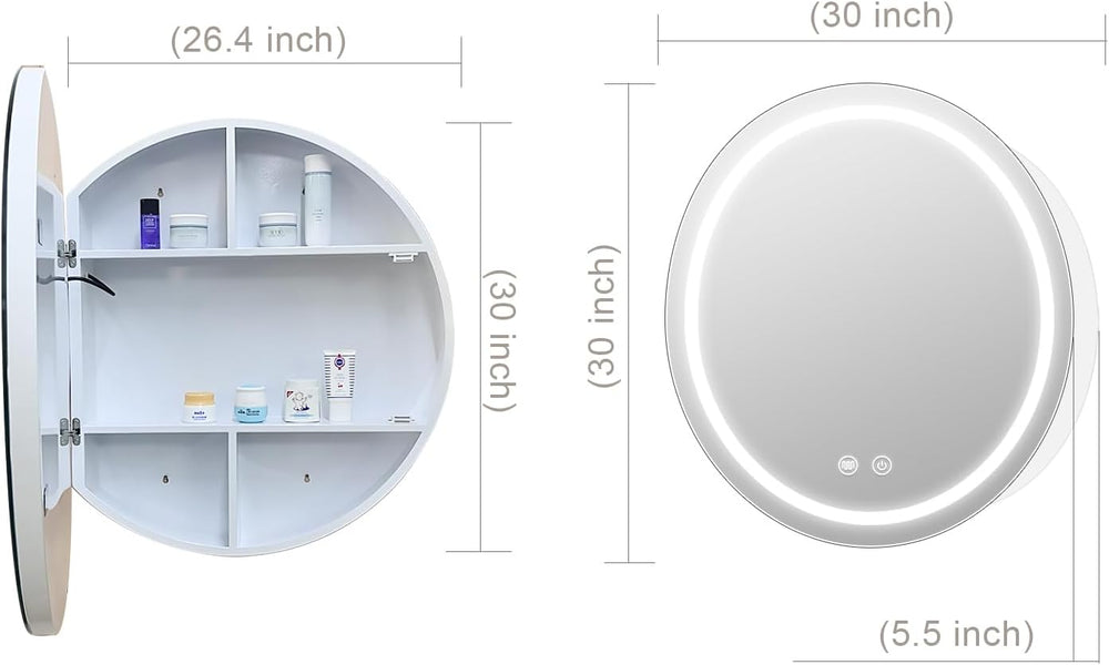 30 inch Round Medicine Cabinet with Lights,Led Medicine Cabinet with Defogger...